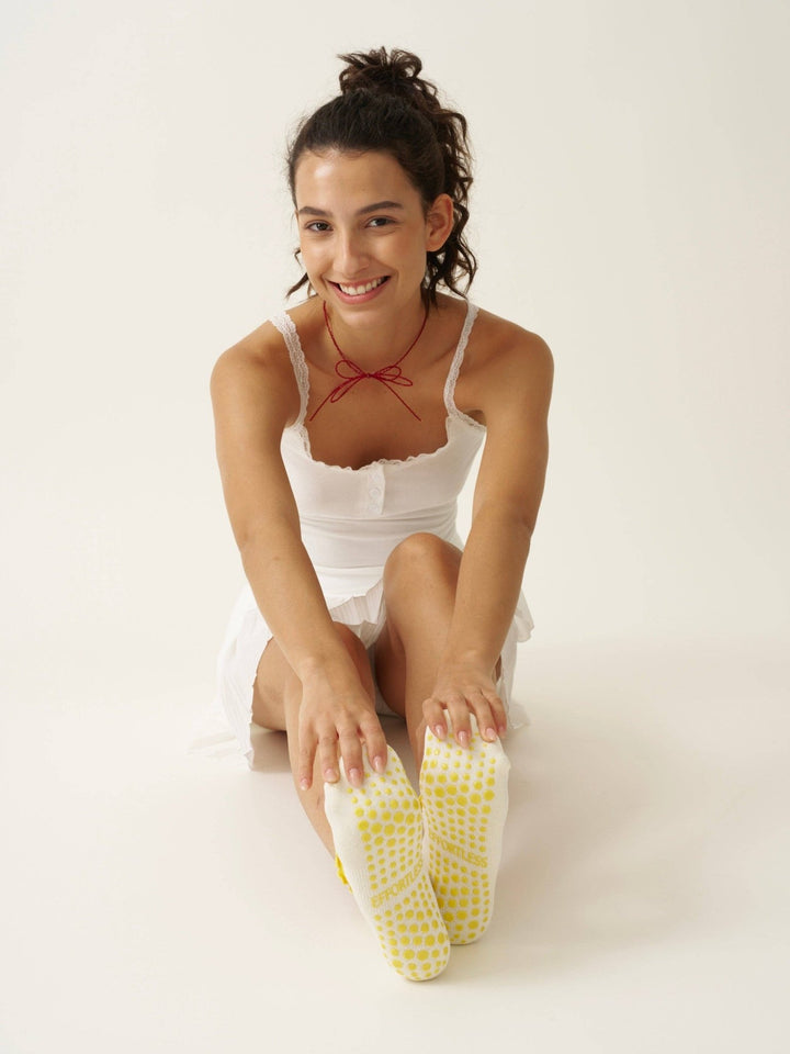 🍋 Lemon Ruffle Grip Sock | Pilates Socks - Echo Market