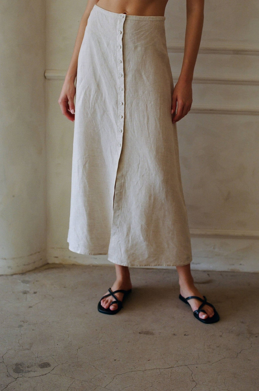 Linen Button Down Midi Skirt | Linen - Echo Market