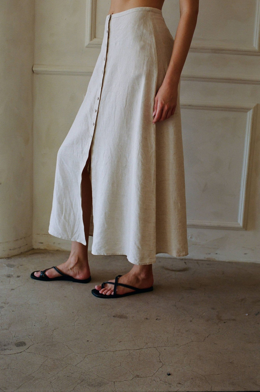 Linen Button Down Midi Skirt | Linen - Echo Market
