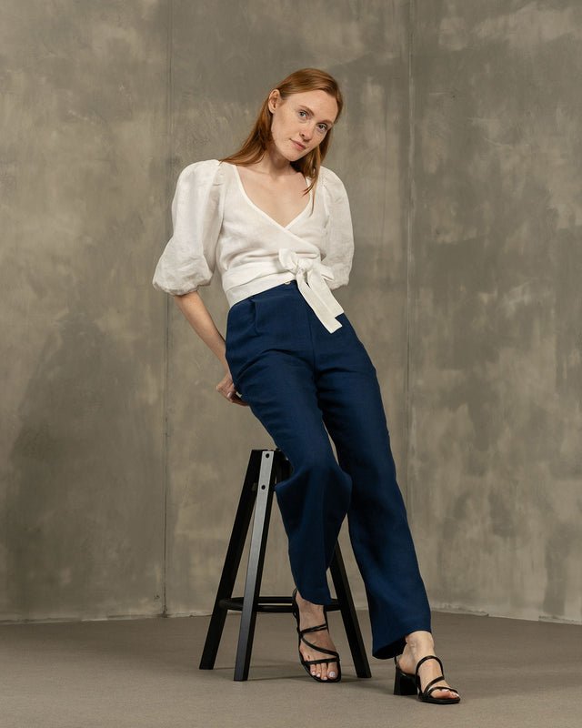 Linen Puff Sleeve Wrap Crop Top Jenny - Echo Market