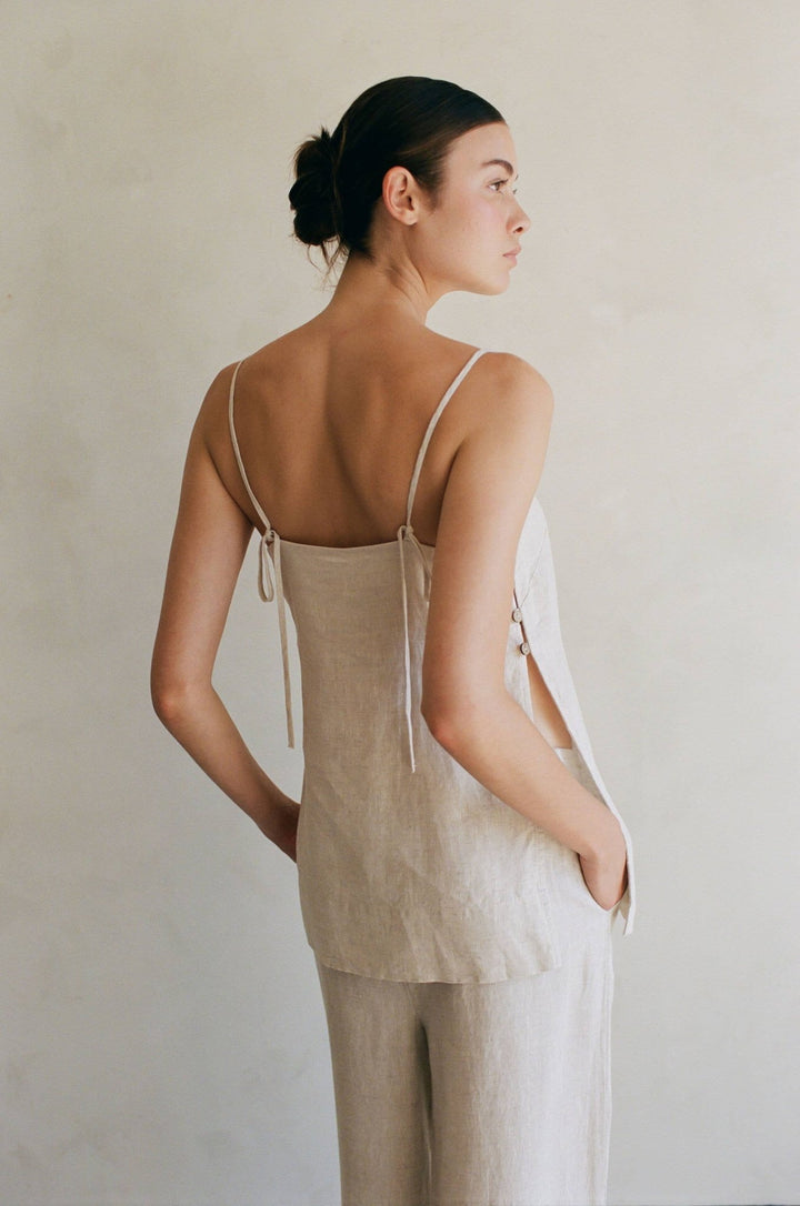 Linen Tie Strap Top | Linen - Echo Market