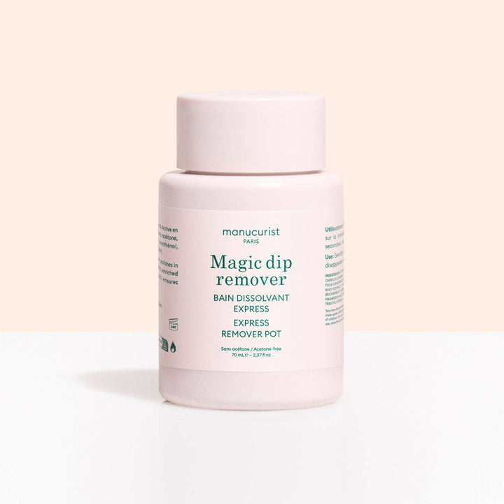 Manucurist Magic dip remover bottle on a light pink background