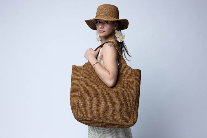 Mamie XL Raffia Crochet Straw Basket Handbag Tote - Echo Market