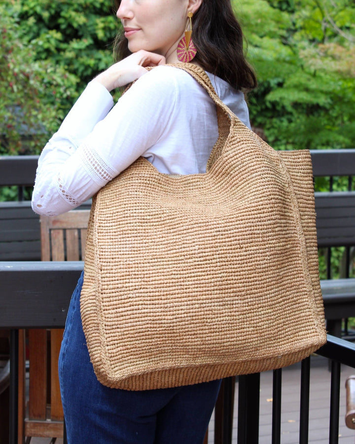 Mamie XL Raffia Crochet Straw Basket Handbag Tote - Echo Market