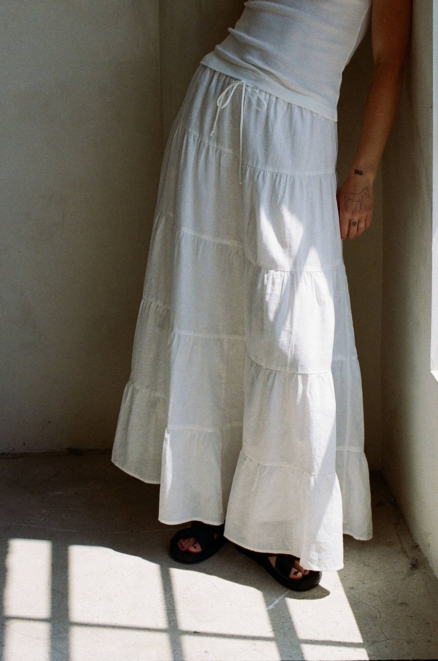 May Tiered Maxi Skirt | Off White - Echo Market