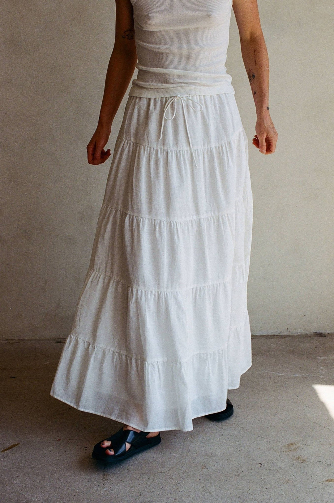 May Tiered Maxi Skirt | Off White - Echo Market
