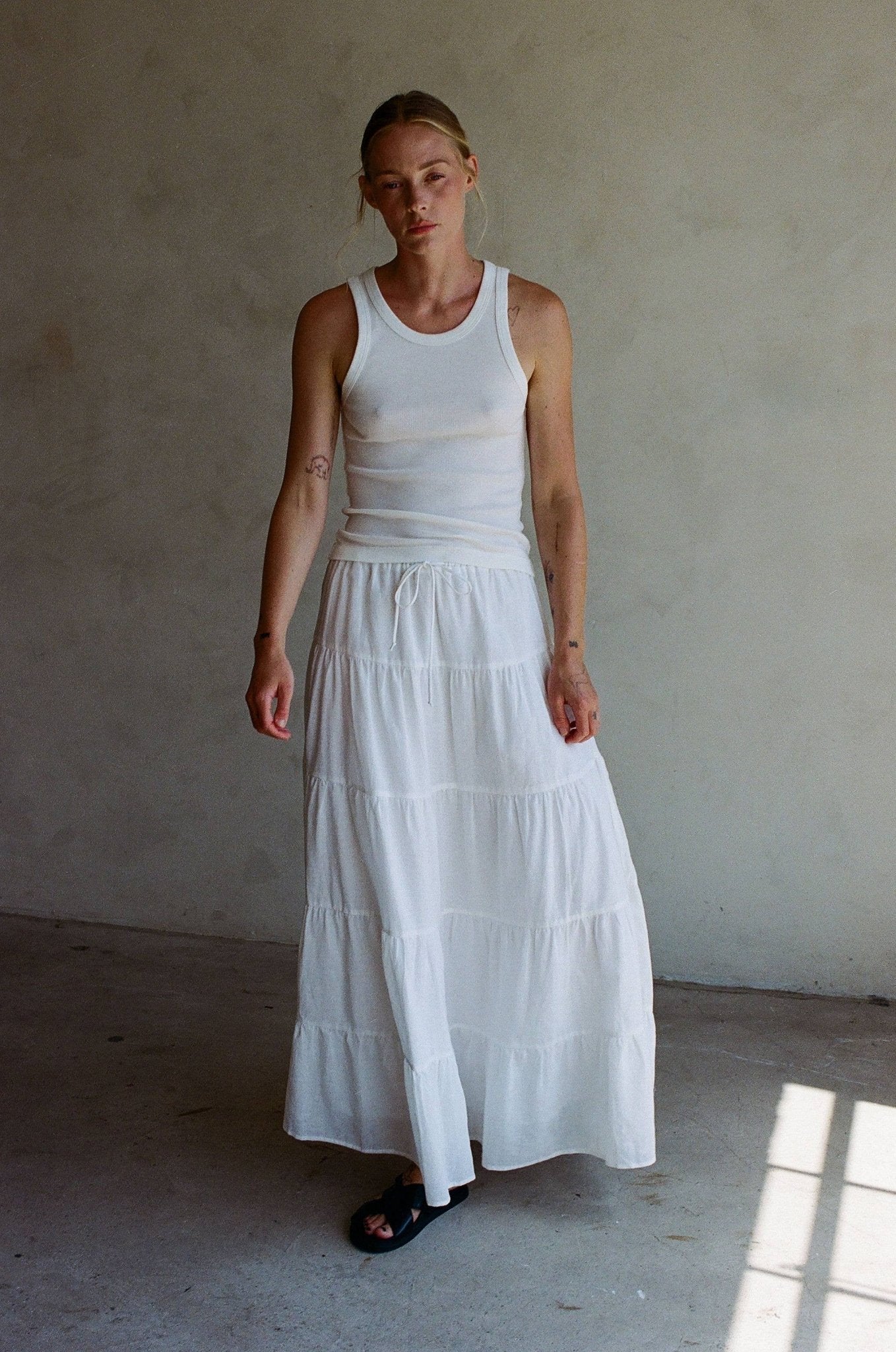 May Tiered Maxi Skirt | Off White - Echo Market