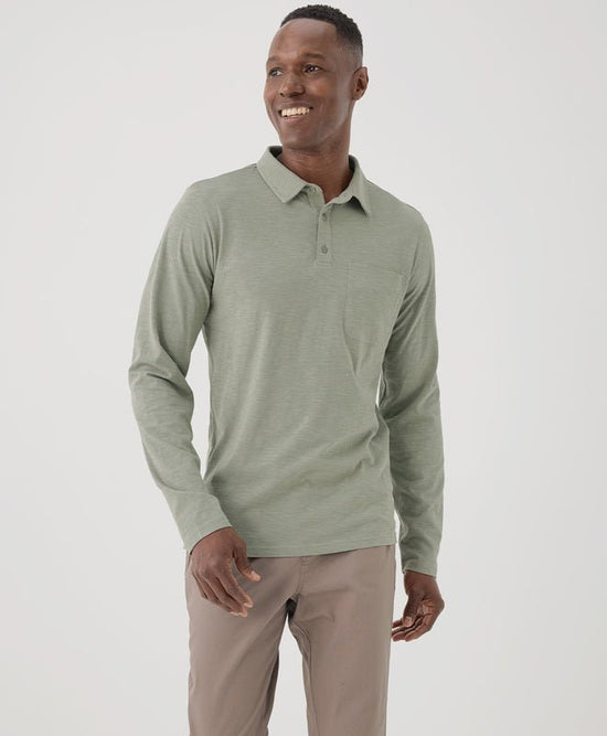 Men’s Field Midweight Slub Long Sleeve Polo - Echo Market