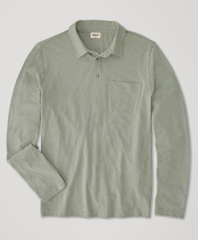 Men’s Field Midweight Slub Long Sleeve Polo - Echo Market