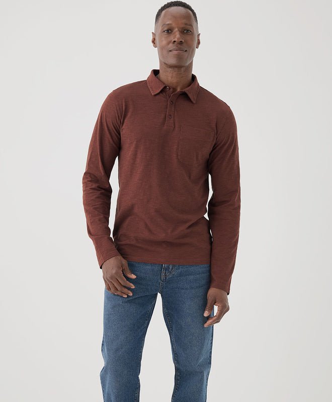 Men’s Field Midweight Slub Long Sleeve Polo - Echo Market