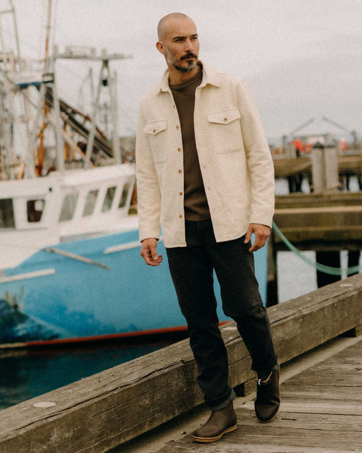 Men's The Maritime Shirt Jacket | Vintage White Moleskin Twill - Echo Market