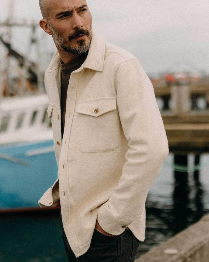 Men's The Maritime Shirt Jacket | Vintage White Moleskin Twill - Echo Market