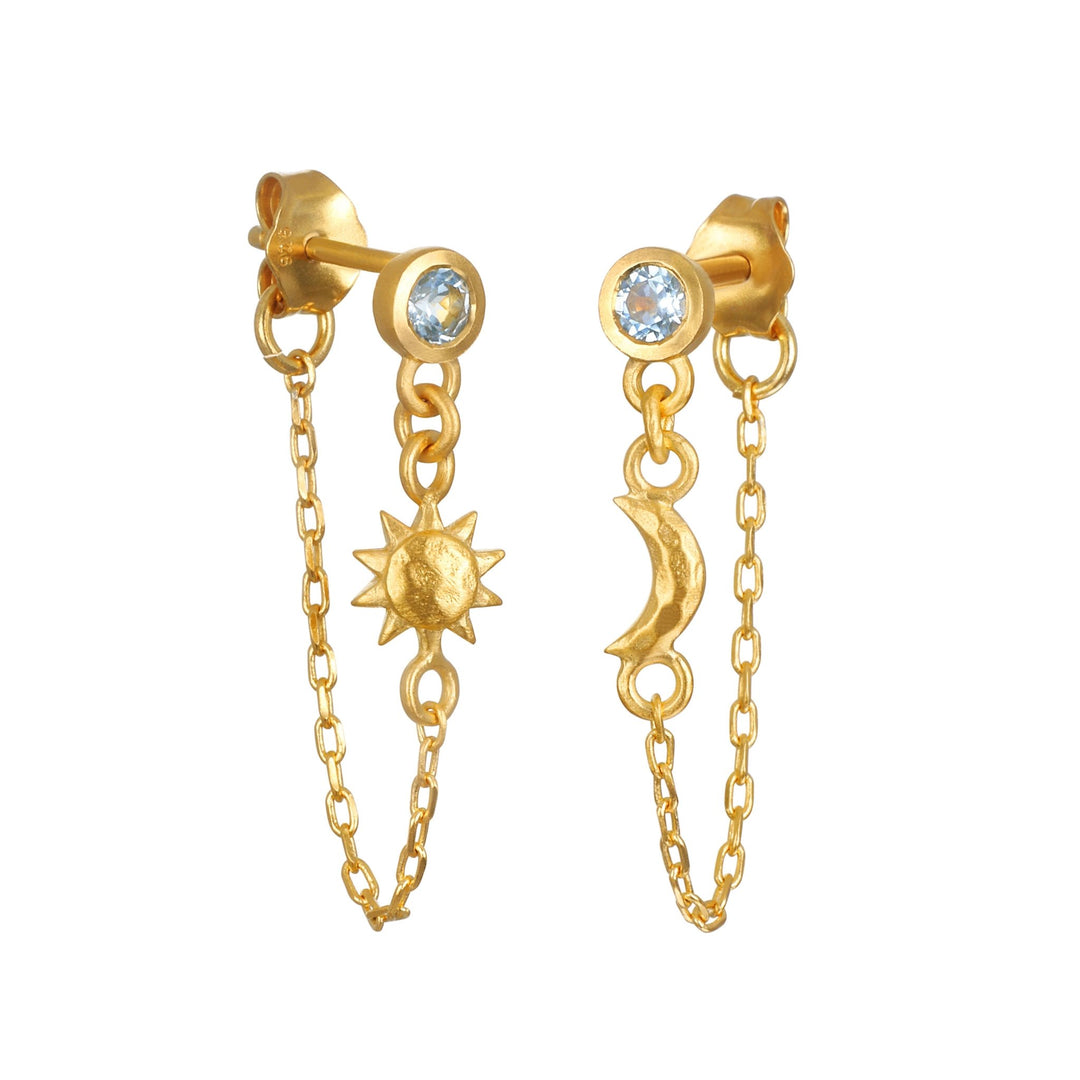 Moon & Star Blue Topaz Chain Earring - Echo Market