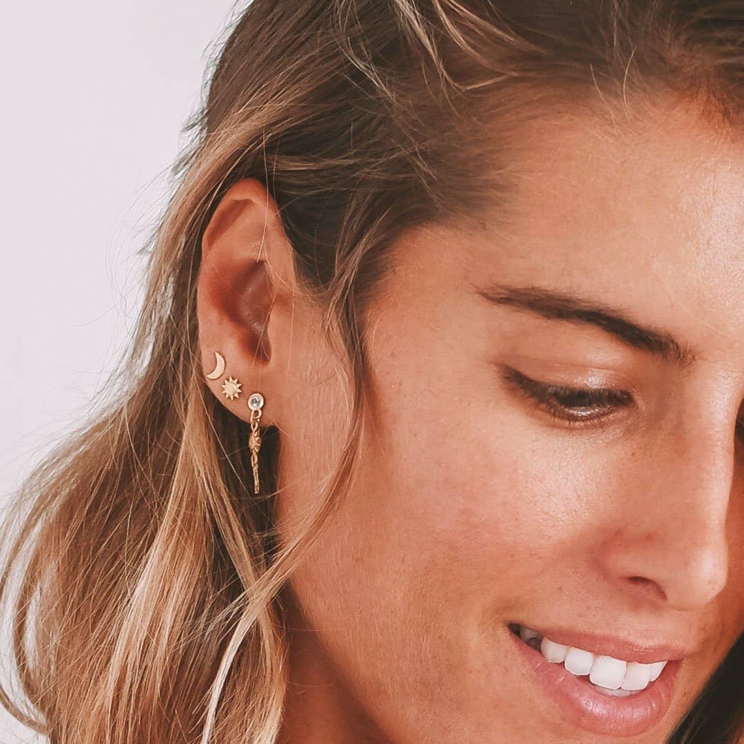 Moon & Star Blue Topaz Chain Earring - Echo Market