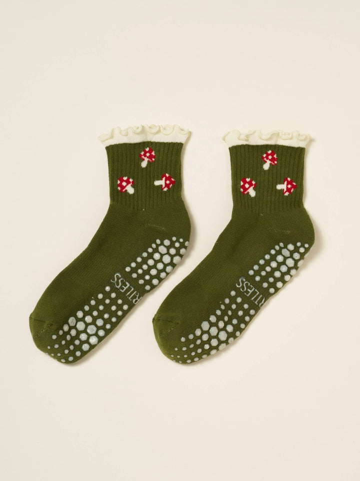 🍄 Mushroom Ruffle Grip Sock | Pilates Socks - Echo Market