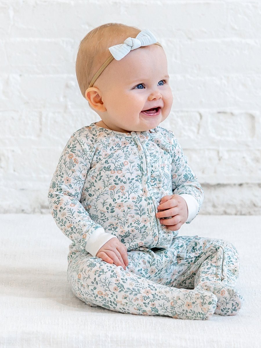 Neve Ruffle Zipper Footed Romper | Merion Floral | Laguna + Shell - Echo Market