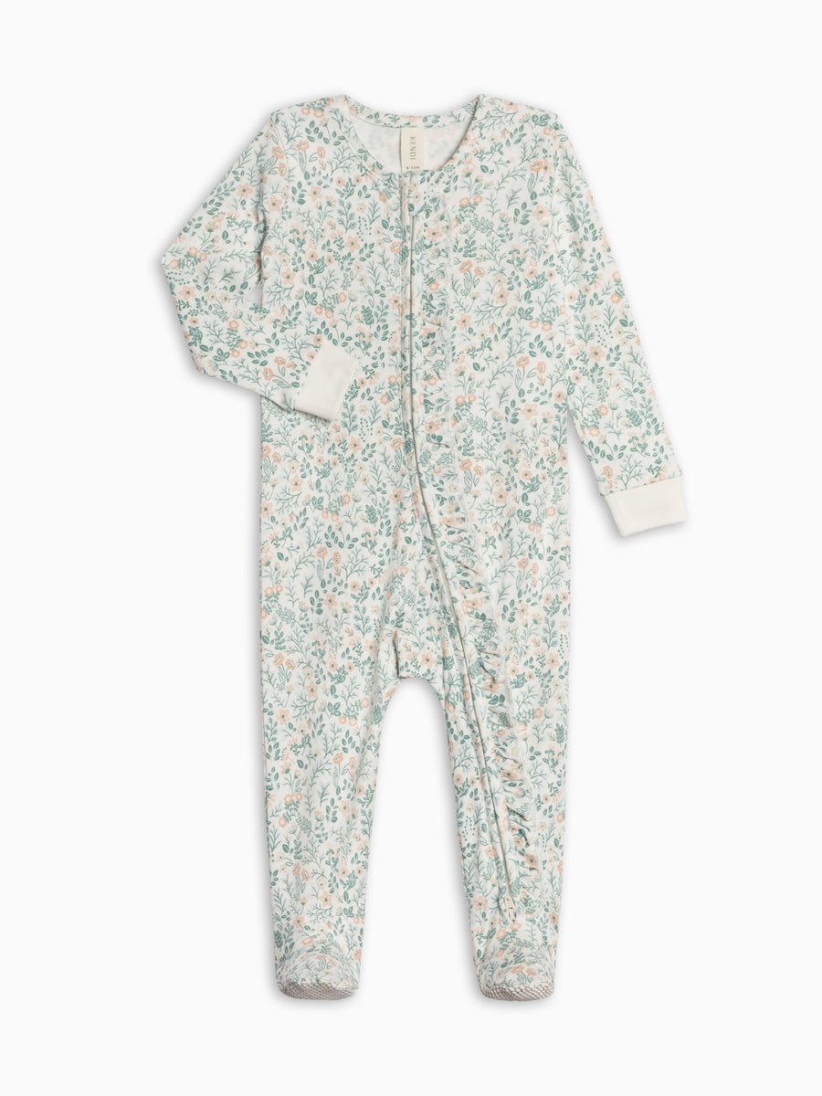 Neve Ruffle Zipper Footed Romper | Merion Floral | Laguna + Shell - Echo Market