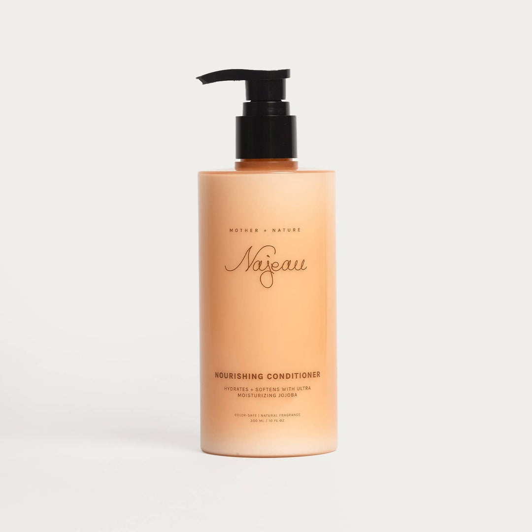 Najeau nourishing conditioner bottle on a light beige background