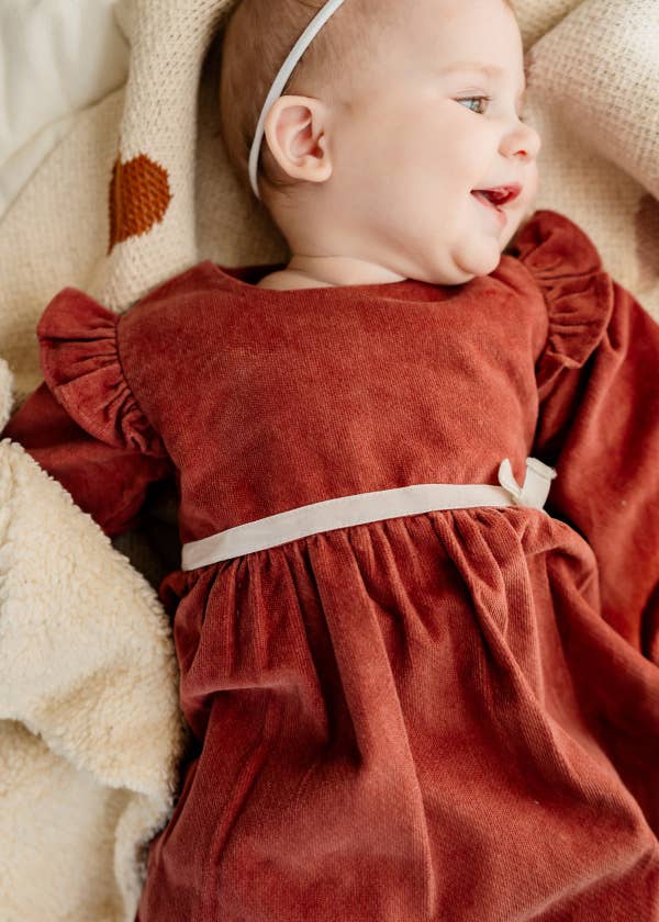 Organic Amber Velvet Baby Dress & Bloomer Set | Terracotta - Echo Market