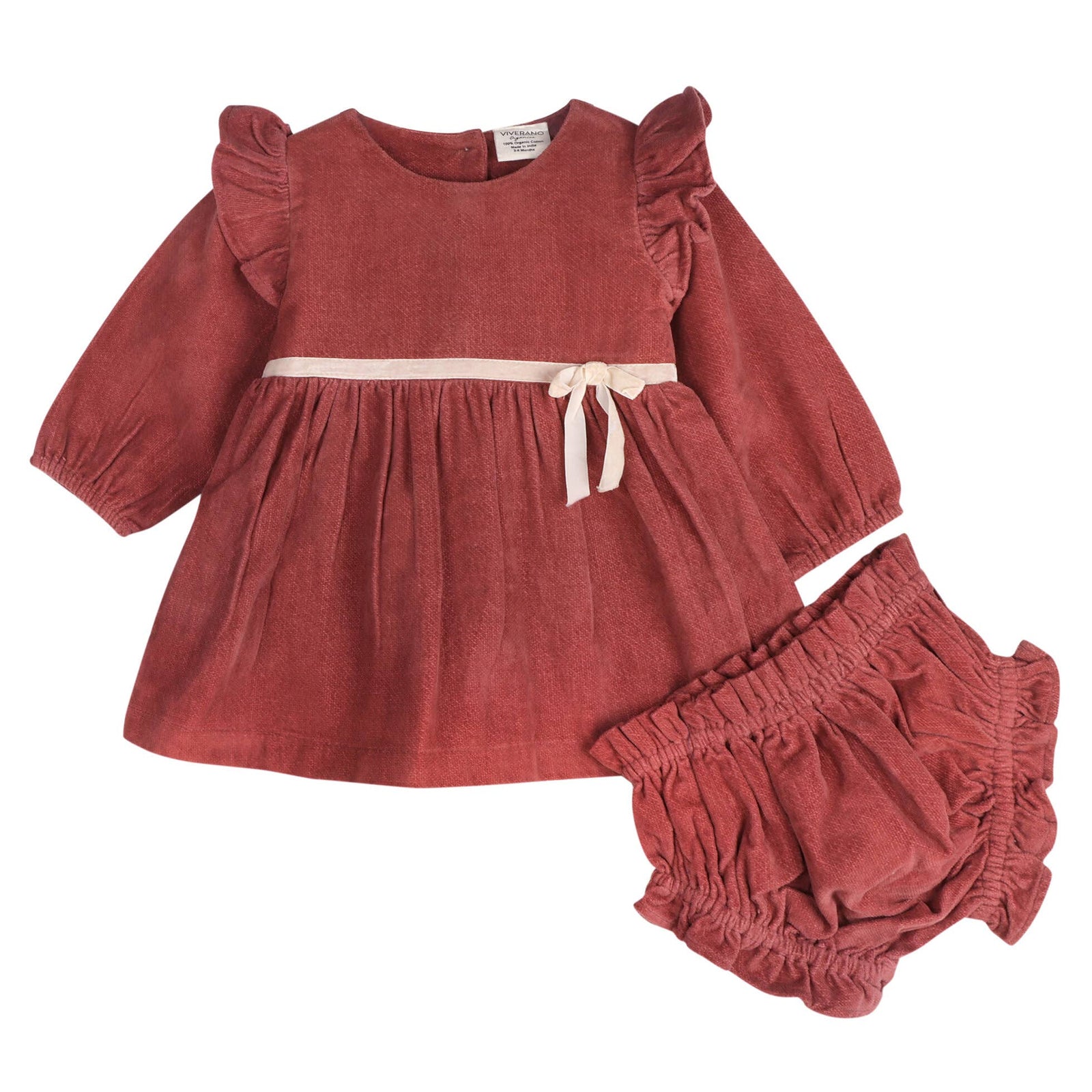 Organic Amber Velvet Baby Dress & Bloomer Set | Terracotta - Echo Market