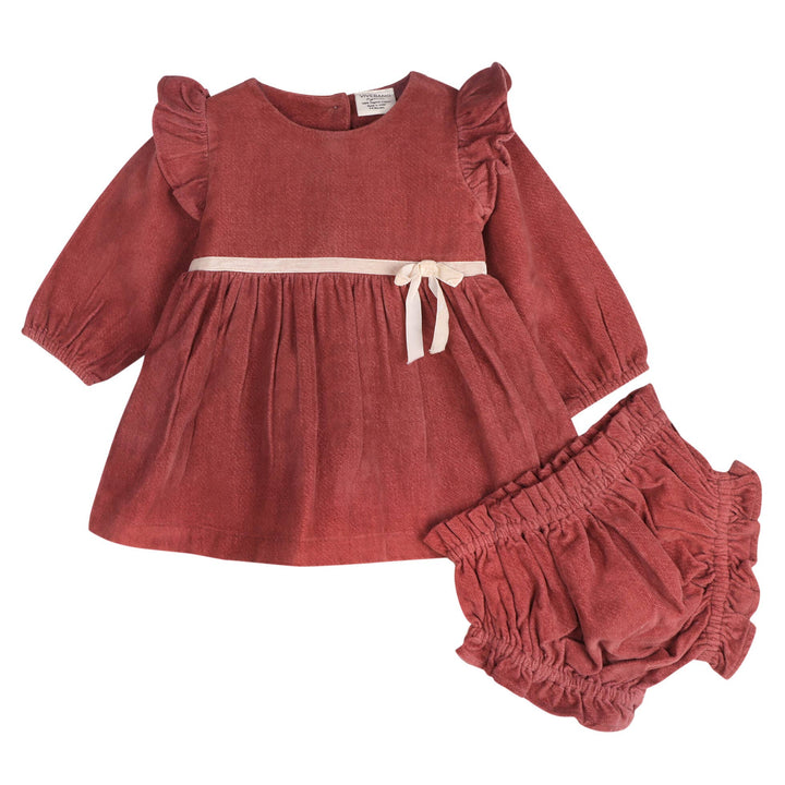 Organic Amber Velvet Baby Dress & Bloomer Set | Terracotta - Echo Market