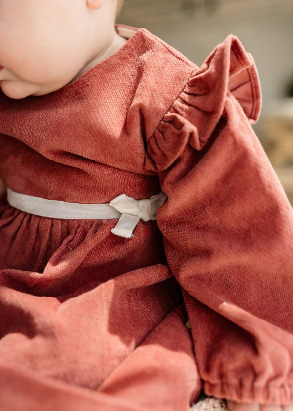 Organic Amber Velvet Baby Dress & Bloomer Set | Terracotta - Echo Market