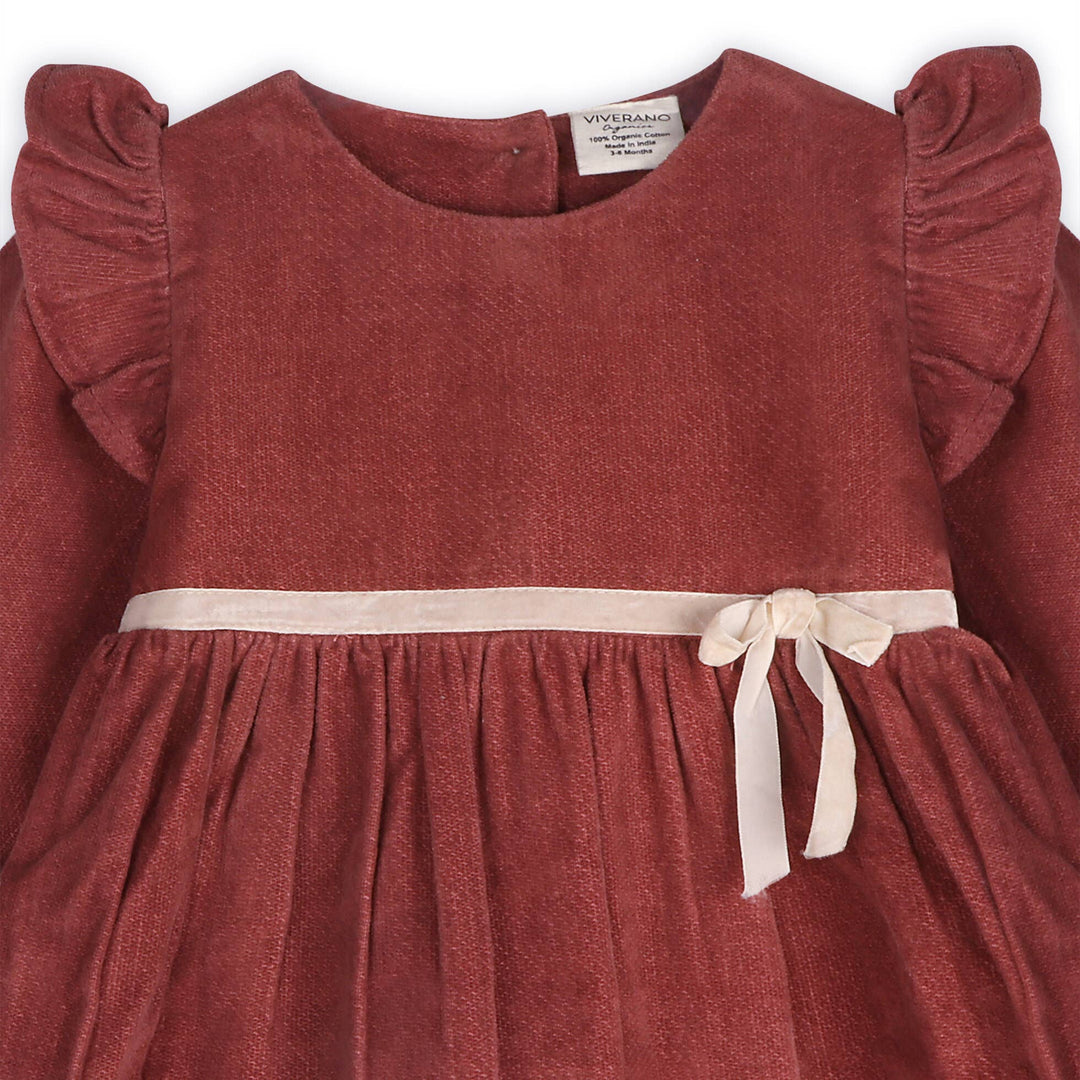 Organic Amber Velvet Baby Dress & Bloomer Set | Terracotta - Echo Market