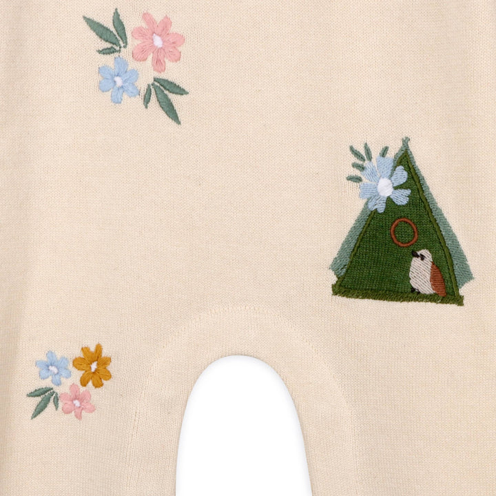 Organic Bird &amp; Floral Embroidered Baby Knit Jumpsuit | Natural - Echo Market