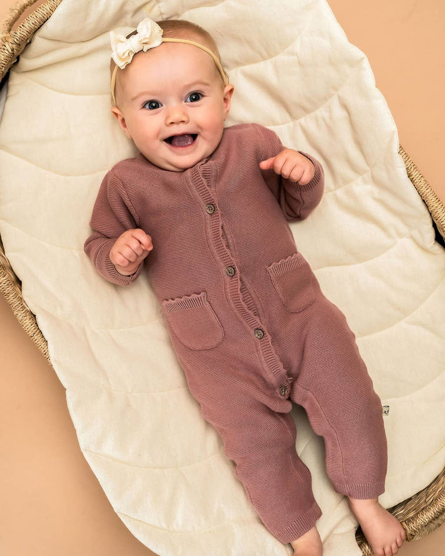 Organic Classic Pocket & Button Chunky Knit Baby Jumpsuit - Echo Market