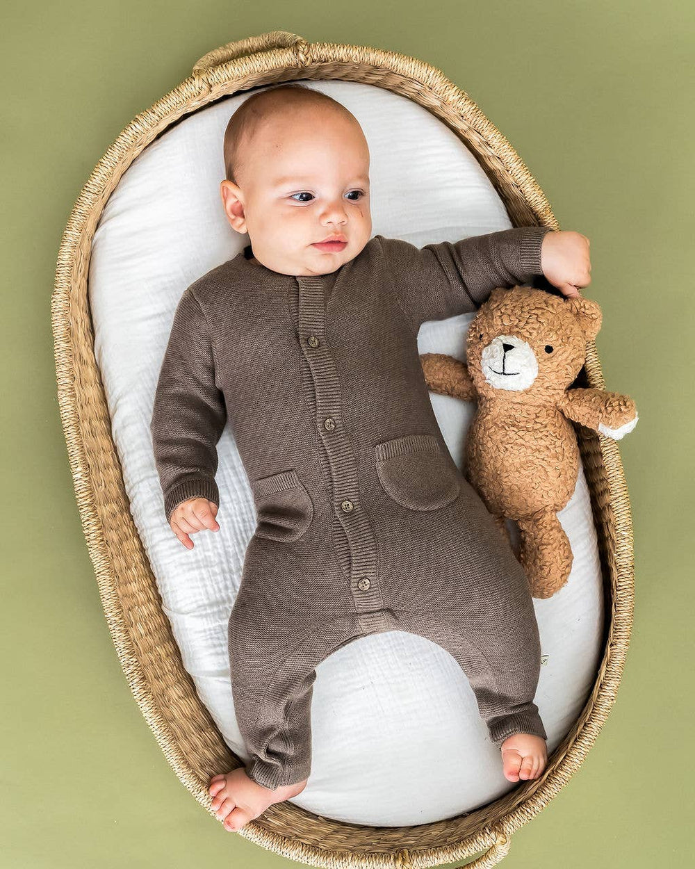 Organic Classic Pocket & Button Chunky Knit Baby Jumpsuit - Echo Market
