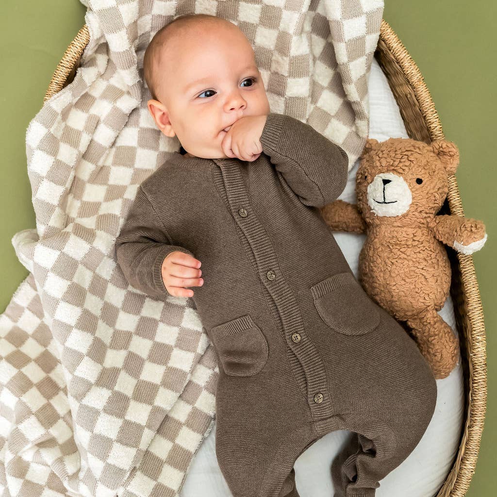 Organic Classic Pocket & Button Chunky Knit Baby Jumpsuit - Echo Market