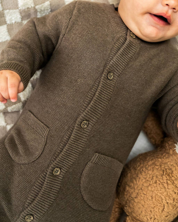 Organic Classic Pocket & Button Chunky Knit Baby Jumpsuit - Echo Market