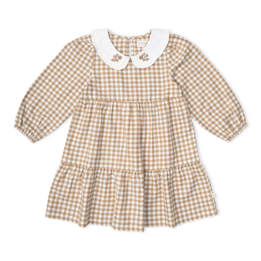 Organic Collar Tiered Dress | Oat Gingham - Echo Market
