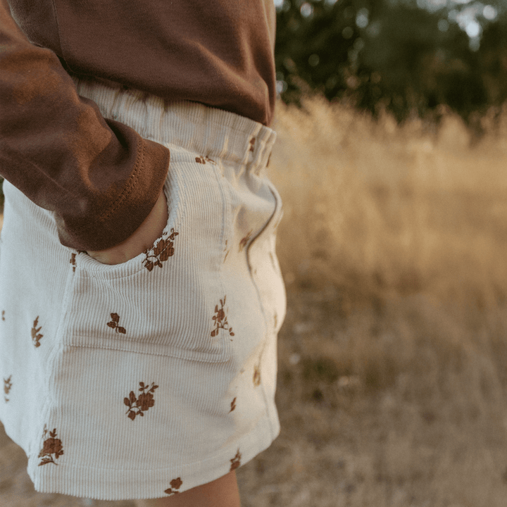 Organic Corduroy Skirt | Brown Floral - Echo Market
