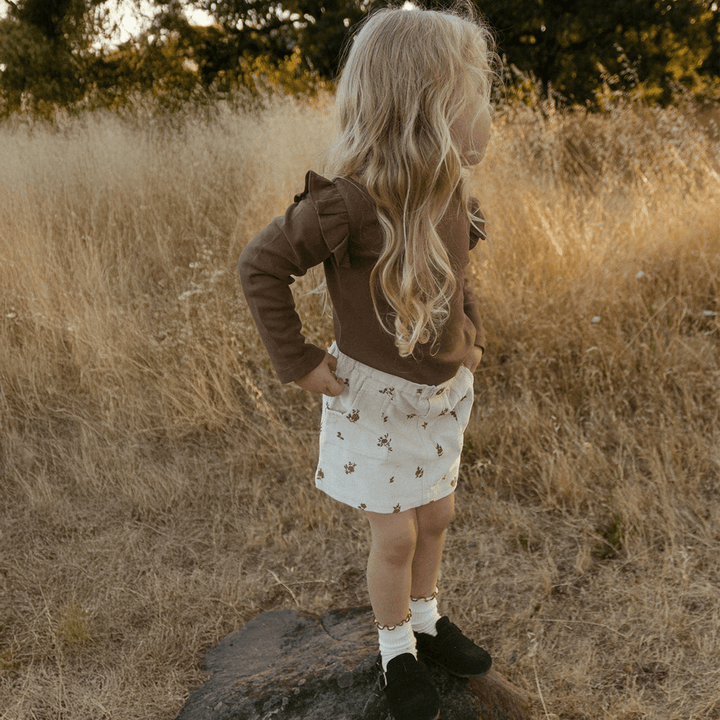 Organic Corduroy Skirt | Brown Floral - Echo Market