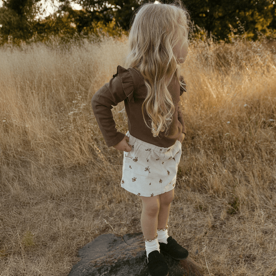 Organic Corduroy Skirt | Brown Floral - Echo Market