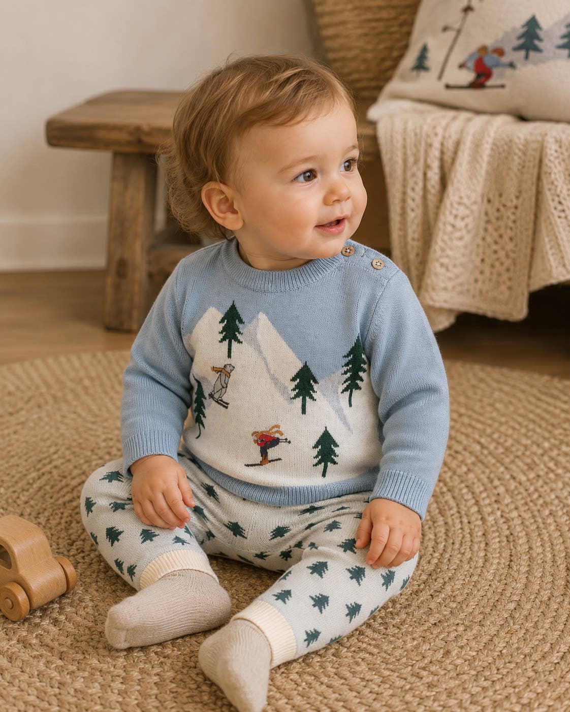 Organic Cotton Ski Knit Baby Pullover Sweater & Pant Set - Echo Market
