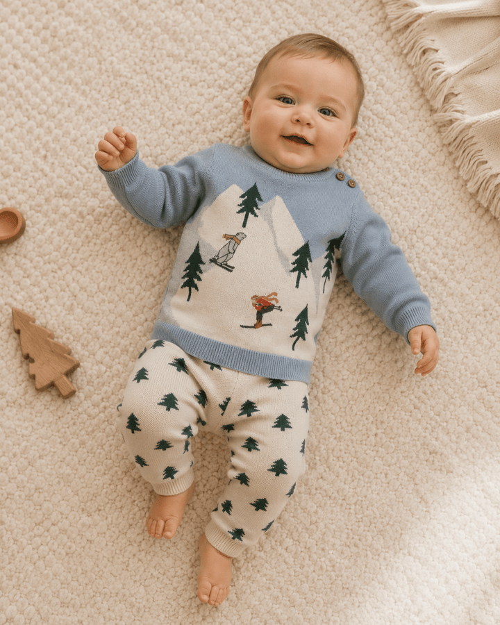 Organic Cotton Ski Knit Baby Pullover Sweater &amp; Pant Set - Echo Market