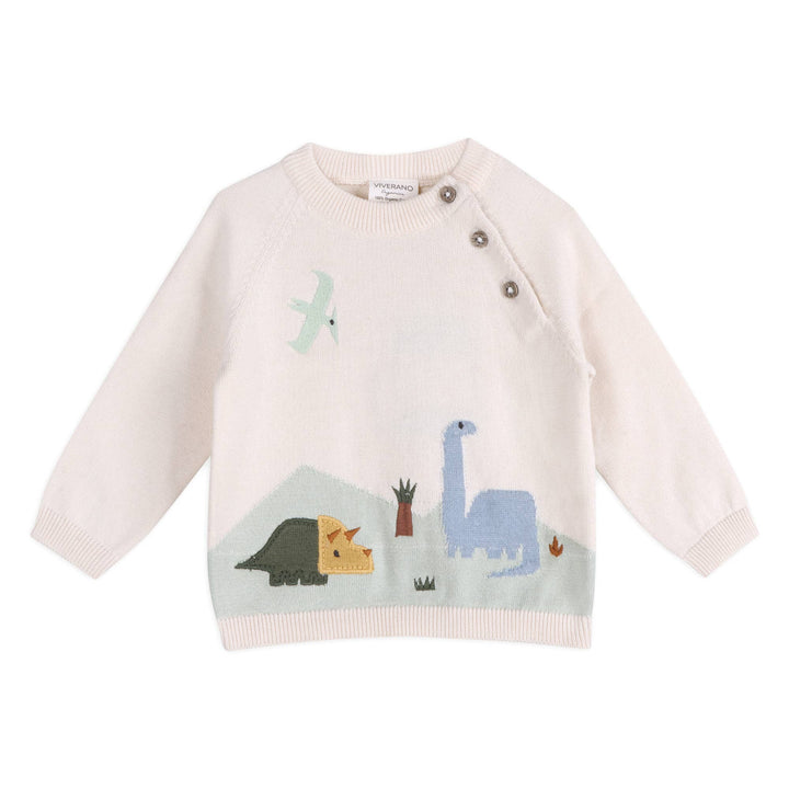 Organic Dino Jacquard Baby Knit Pullover | Natural - Echo Market