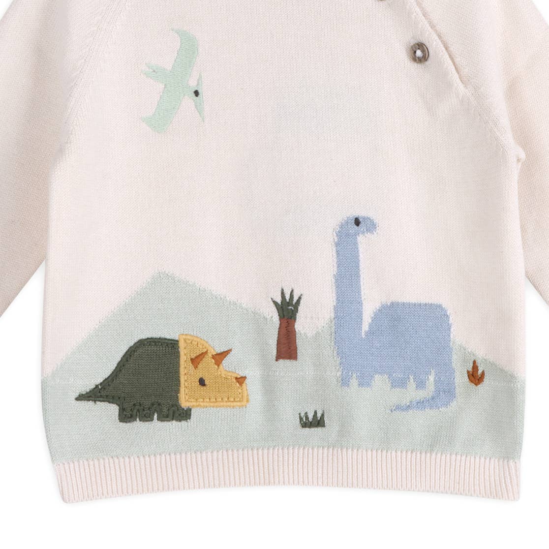 Organic Dino Jacquard Baby Knit Pullover | Natural - Echo Market