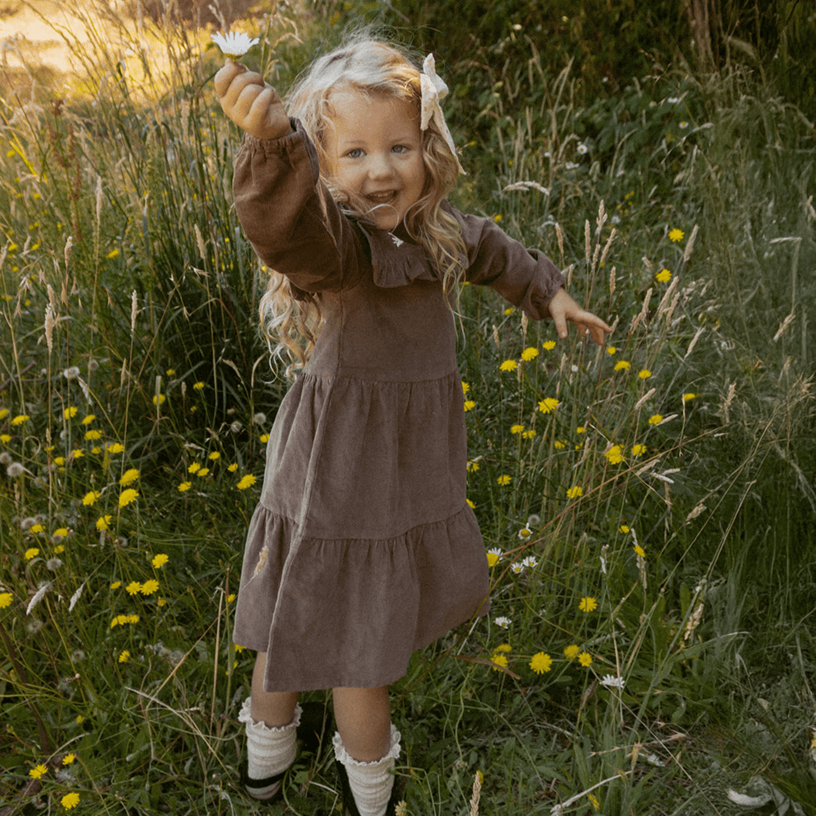 Organic Embroidered Corduroy Dress | Dark Brown - Echo Market