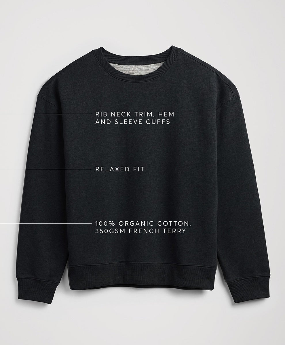 Pact charcoal heather crew neck on a white background.
