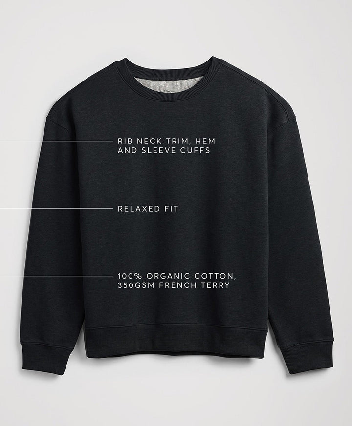 Pact charcoal heather crew neck on a white background.