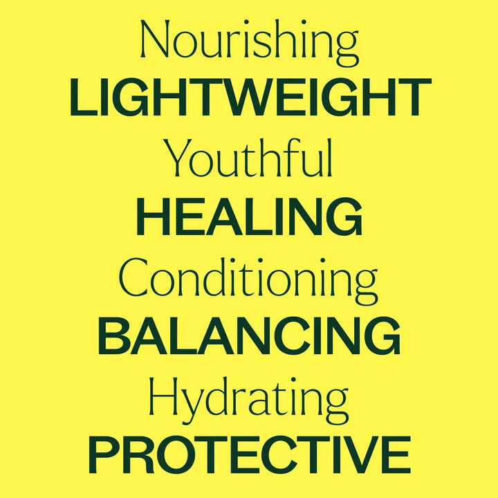 Text on a yellow background describing various skincare benefits.