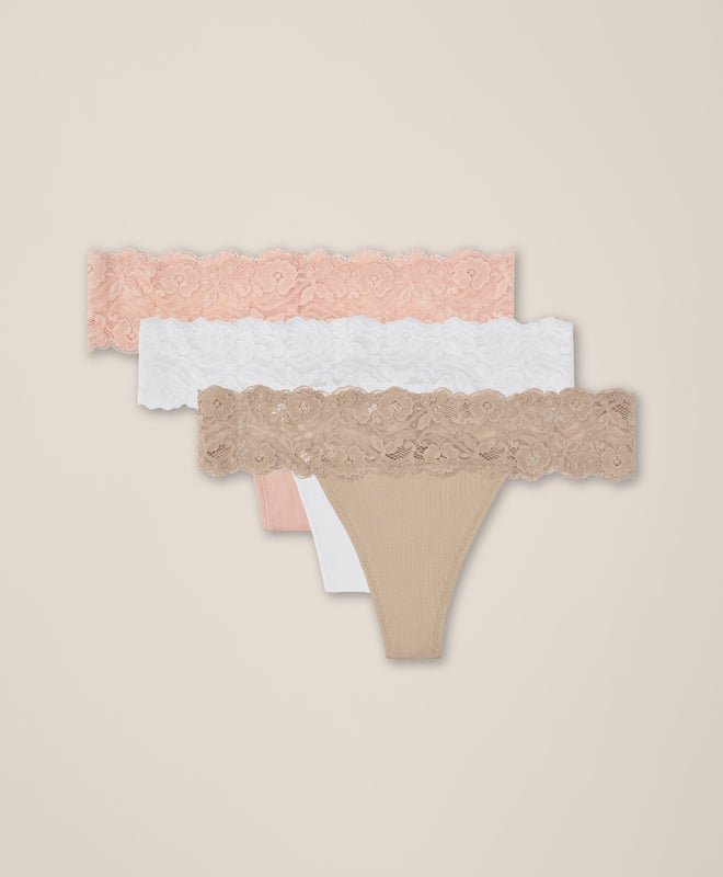 Organic Lace Waist Thong 3 - Pack | Barely There - Echo Market