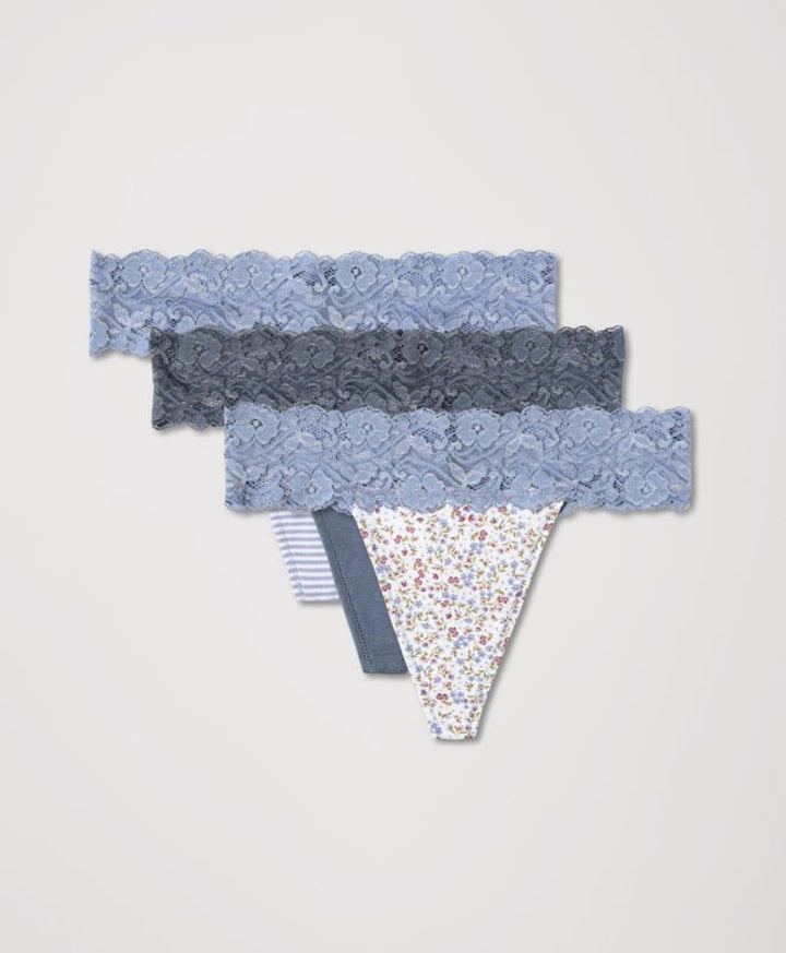 Organic Lace Waist Thong 3 - Pack | Lace Wildflowers - Echo Market