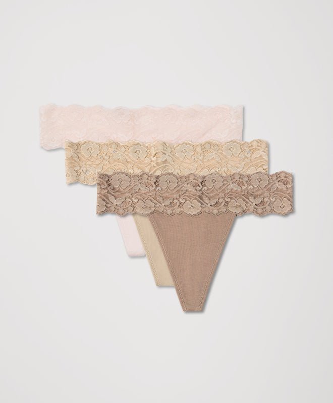 Organic Lace Waist Thong 3 - Pack | Nearly Bare - Echo Market