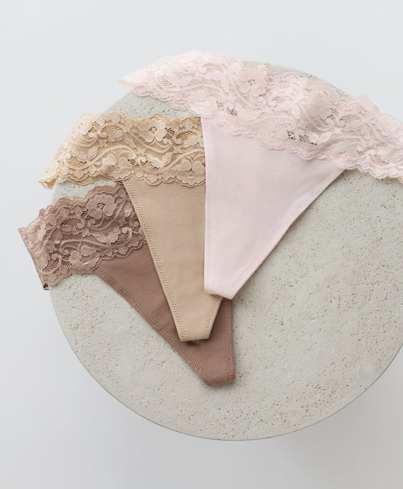 Organic Lace Waist Thong 3 - Pack | Nearly Bare - Echo Market