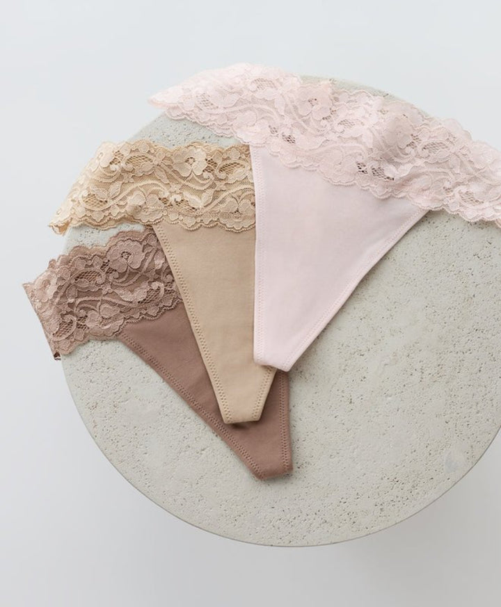 Organic Lace Waist Thong 3 - Pack | Nearly Bare - Echo Market