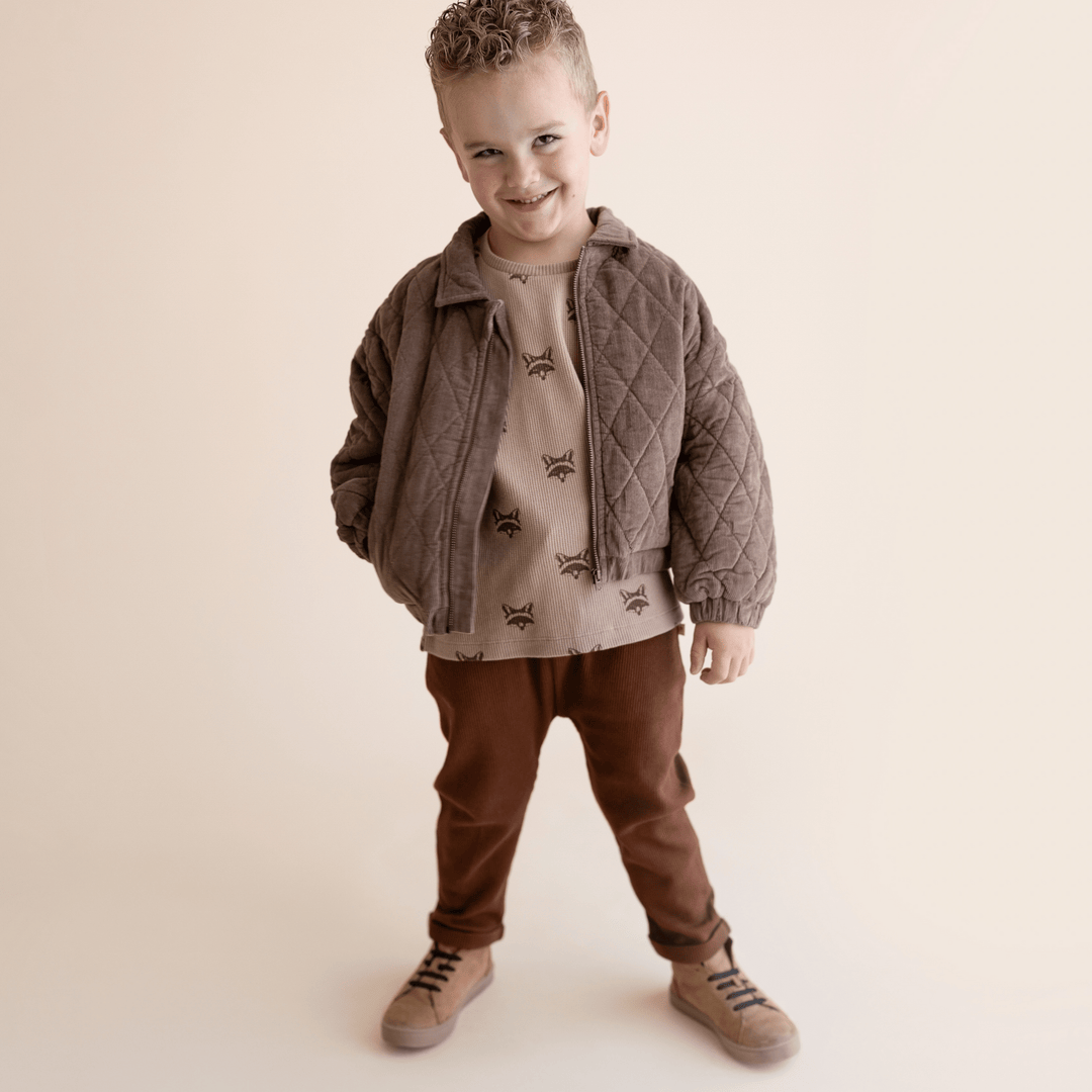 Organic Quilted Bomber Corduroy Jacket | Dark Brown - Echo Market